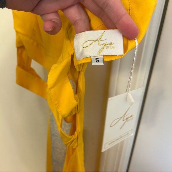 Aya Muse Citrine Silk Maxi Dress Yellow Blue Cut-Out NWT Small Wedding Formal - Picture 5 of 12